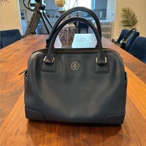 Tory Burch Navy Robinson Satchel with Top Handles
